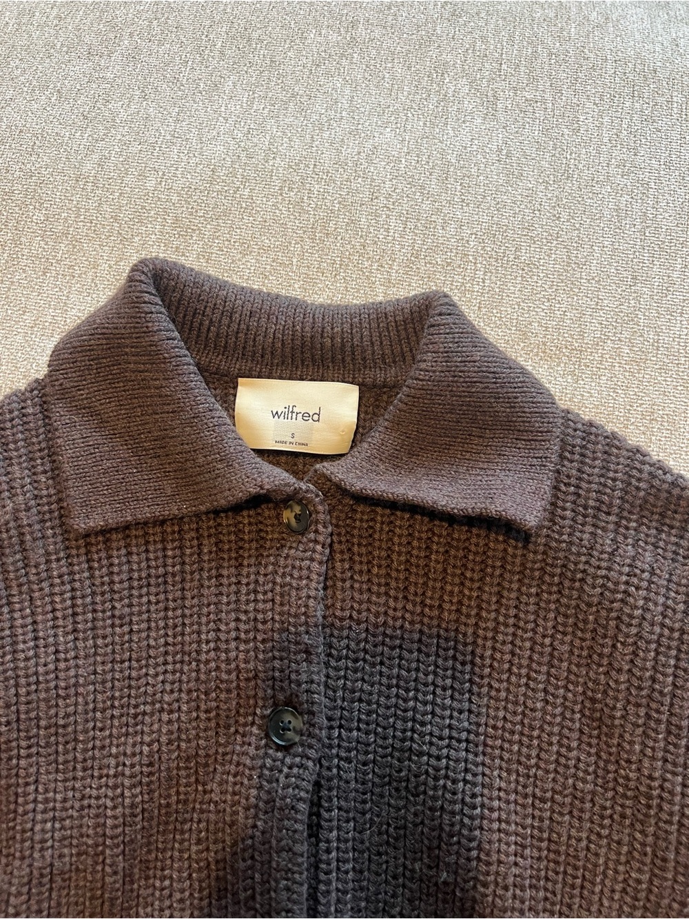 Wilfred Brown Ribbed Collared Button-Up Cardigan - Picture 4 of 8